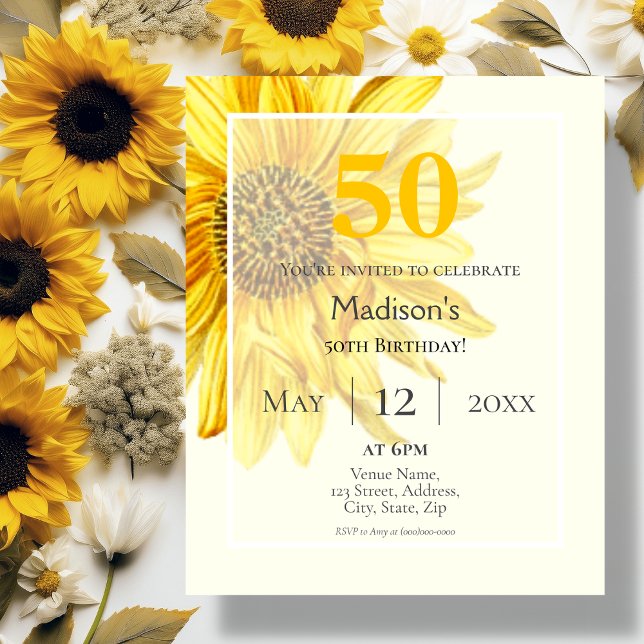 Sunflower 50th Budget Birthday Invitation (Creator Uploaded)