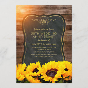 Sunflower 50th Wedding Anniversary Rustic Fall Invitation