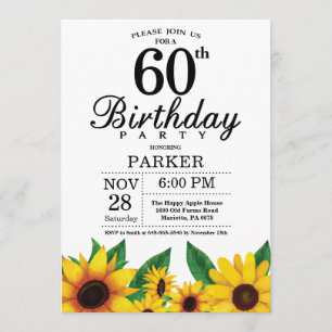 Sunflower 60th Birthday Invitation