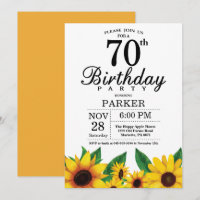 Sunflower 70th Birthday Invitation