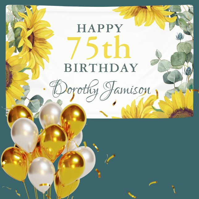 Sunflower 75th Birthday Party Banner (Creator Uploaded)
