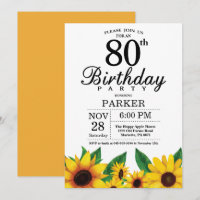 Sunflower 80th Birthday Invitation