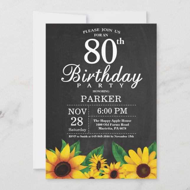 Sunflower 80th Birthday Invitation (Front)