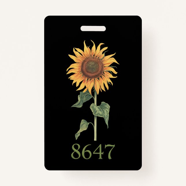 Sunflower 8647 86 47 Subtle Anti Trump Floral Boho ID Badge (Front)