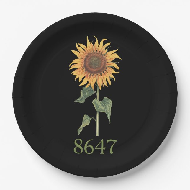 Sunflower 8647 86 47 Subtle Anti Trump Floral Boho Paper Plate (Front)