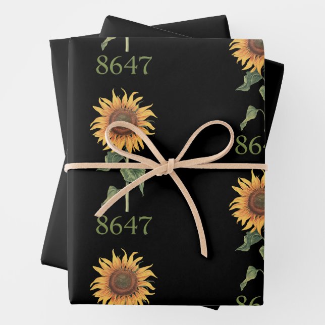 Sunflower 8647 86 47 Subtle Anti Trump Floral Boho Wrapping Paper Sheet (In situ)