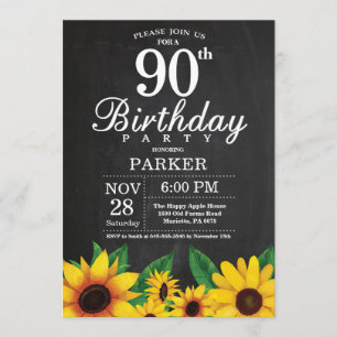 Sunflower 90th Birthday Invitation
