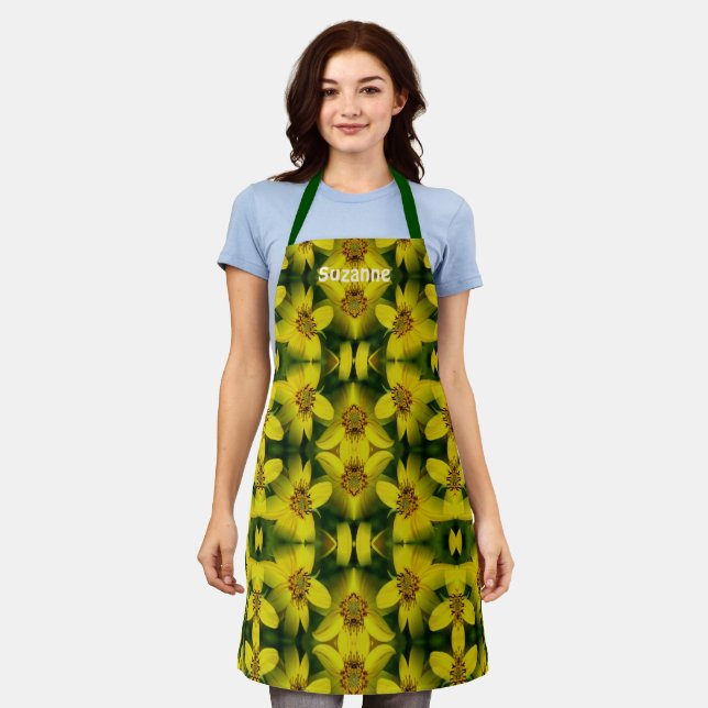 Sunflower Abstract Personalised          Apron (Worn)