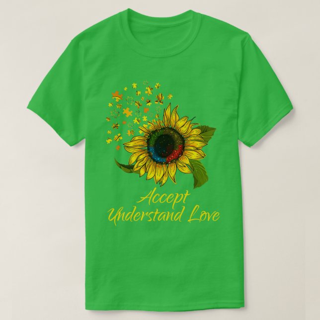 Sunflower Accept Understand Love Autism Awareness  T-Shirt (Design Front)