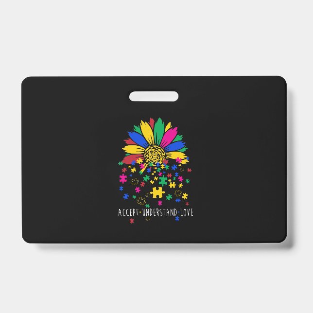 Sunflower Accept Understand Love World Autism Awar ID Badge (Front)