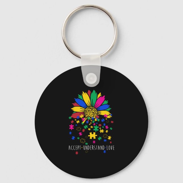 Sunflower Accept Understand Love World Autism Awar Key Ring (Front)