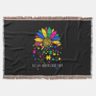 Sunflower Accept Understand Love World Autism Awar Throw Blanket