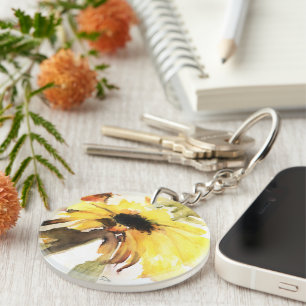 Sunflower Acrylic Keychain, Round (double-sided) Key Ring