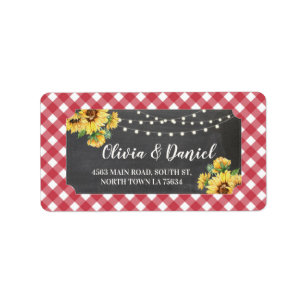 Sunflower Address Label Stickers Red White Wedding