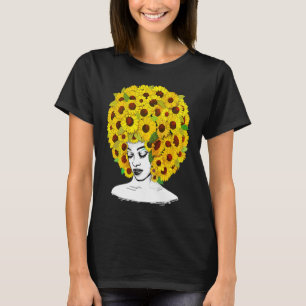 Sunflower Afro Women Black Queen African American T-Shirt