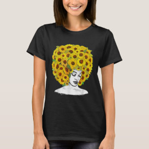 Sunflower Afro Women Black Queen African American T-Shirt