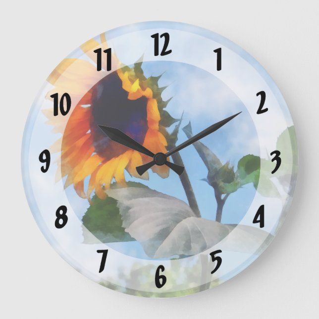 Sunflower Against the Sky Large Clock (Front)