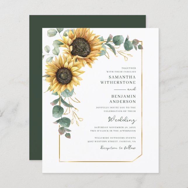 Sunflower All-in-One QR Code Wedding Invitation (Front/Back)