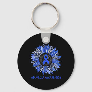 Sunflower Alopecia Awareness Blue Ribbon Support Key Ring