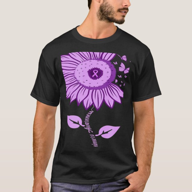 Sunflower Alzheimer's awareness Ribbon Purple Butt T-Shirt (Front)