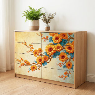 Sunflower Amber Blue Vintage Branch Decoupage Tissue Paper