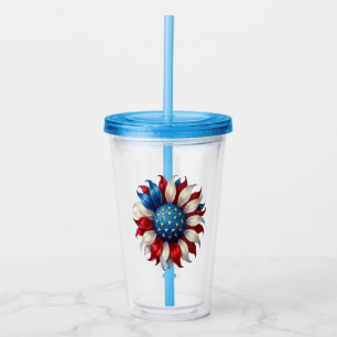 Sunflower American Flag 4Th Of July Acrylic Tumbler