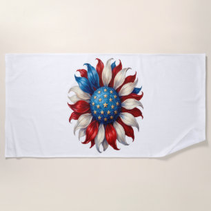 Sunflower American Flag 4Th Of July Beach Towel