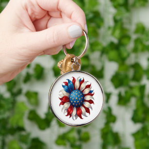 Sunflower American Flag 4Th Of July Key Ring