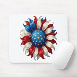Sunflower American Flag 4Th Of July Mouse Pad