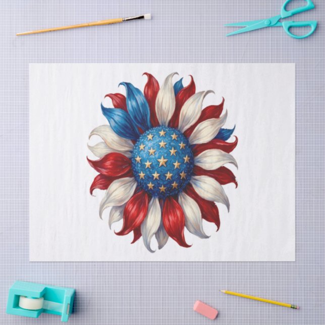 Sunflower American Flag 4Th Of July Tissue Paper (Craft)