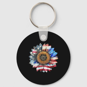 Sunflower American Flag 4th Of July Usa Women Men Key Ring