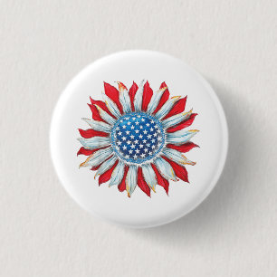 Sunflower American Flag 4th of July Women Men Meri 3 Cm Round Badge