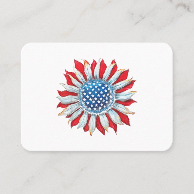 Sunflower American Flag 4th of July Women Men Meri Business Card (Front)