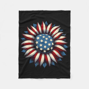 Sunflower American Flag 4th Of July Women Men Meri Fleece Blanket
