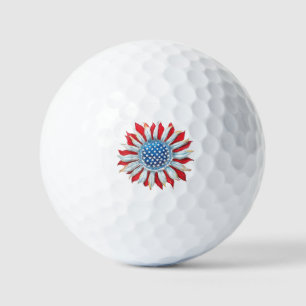 Sunflower American Flag 4th of July Women Men Meri Golf Balls