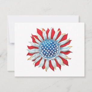 Sunflower American Flag 4th of July Women Men Meri Holiday Card