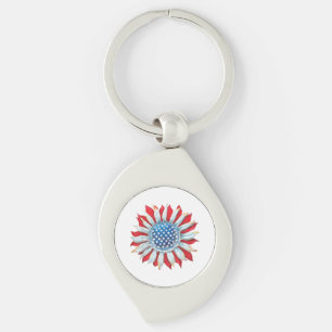 Sunflower American Flag 4th of July Women Men Meri Key Ring