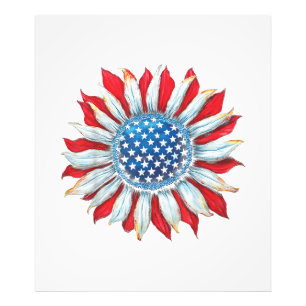 Sunflower American Flag 4th of July Women Men Meri Photo Print