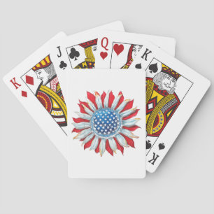 Sunflower American Flag 4th of July Women Men Meri Playing Cards
