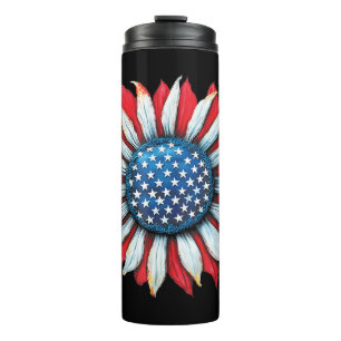 Sunflower American Flag 4th of July Women Men Meri Thermal Tumbler