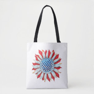 Sunflower American Flag 4th of July Women Men Meri Tote Bag