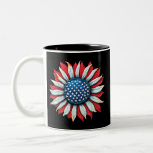 Sunflower American Flag 4th of July Women Men Meri Two-Tone Coffee Mug