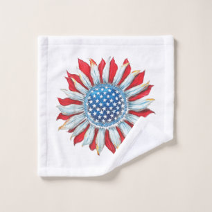Sunflower American Flag 4th of July Women Men Meri Wash Cloth