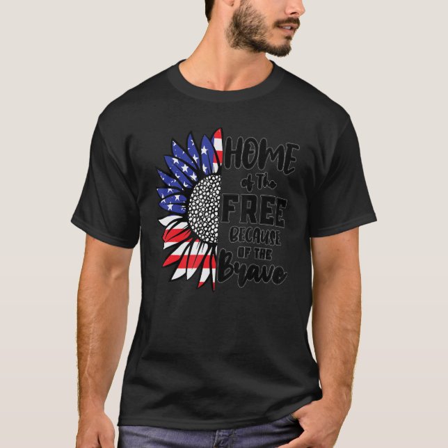 Sunflower American Flag For Men Women Kids Home Of T-Shirt (Front)