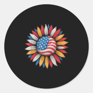 Sunflower American Flag Merica Happy 4th Of July P Classic Round Sticker