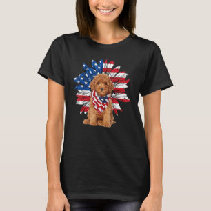 Sunflower American Flag Miniature Poodle 4th Of Ju T-Shirt