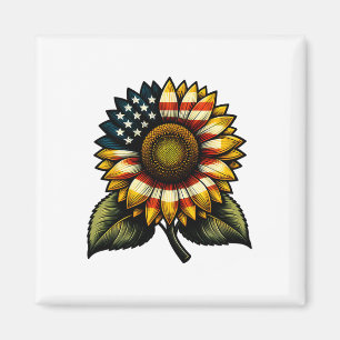 Sunflower American Flag Patriotic Cute Womens 4th Magnet