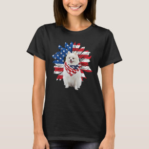 Sunflower American Flag Pomeranian 4th Of July Pra T-Shirt