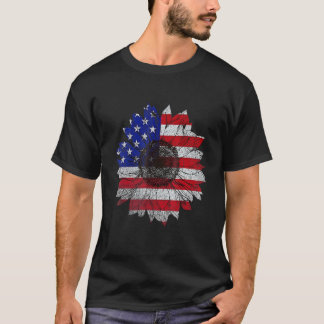 Sunflower American For Women Flower Graphic Flag V T-Shirt