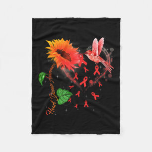 Sunflower & Red Ribbon Heart Disease Awareness Fleece Blanket